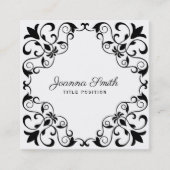 Zwart Bloemen Lijst Vierkante Visitekaartje (Voorkant)