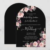 Zwart Bloemen Mauve Blush Roze Bruiloft Uitnodigin Kaart (Voorkant / Achterkant)