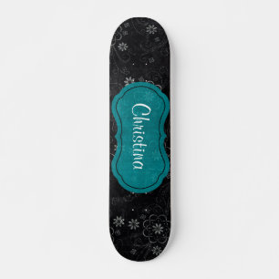 Zwart Bloemen Mini Skateboard