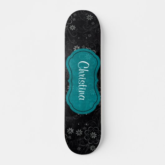 Zwart Bloemen Mini Skateboard (Voorkant)
