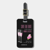 Zwart Bloemen Modern Elegant Wedding Save The Date Bagagelabel (Voorkant verticaal)