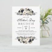 Zwart Bloemen Moederdag Brunch Party Kaart (Staand voorkant)