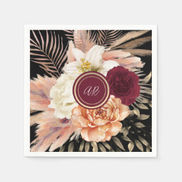 Zwart Bloemen Monogram Bruiloft Servet