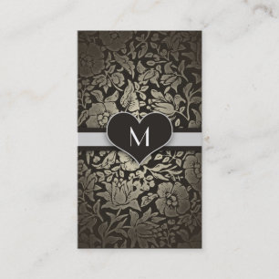 Zwart Bloemen  Monogram Elegant Classy Visitekaartje
