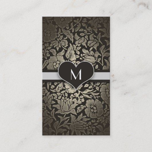 Zwart Bloemen  Monogram Elegant Classy Visitekaartje (Voorkant)