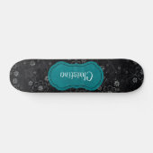 Zwart Bloemen Old School Skateboard (Horizontaal)