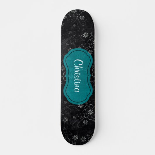 Zwart Bloemen Old School Skateboard (Voorkant)