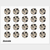 Zwart Bloemen op Beige Patroon Ronde Sticker (Vel)