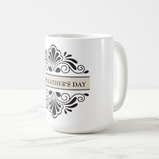 Zwart Bloemen Ornament- Happy Vaderdag Koffiemok (Voorkant rechts)