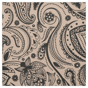 Zwart Bloemen Paisley-Custom Tan achtergrond Stof