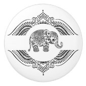 Zwart Bloemen Paisley Olifant  Kant Lijst 2 Keramische Knop (Voorkant)