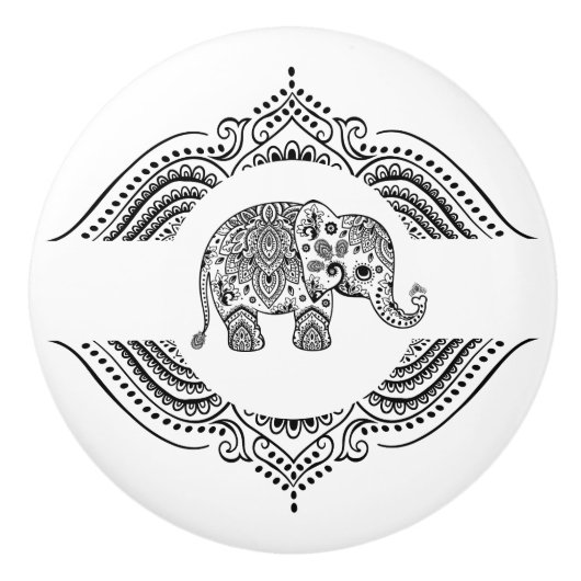 Zwart Bloemen Paisley Olifant  Kant Lijst 2 Keramische Knop (Voorkant)