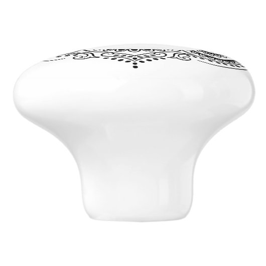 Zwart Bloemen Paisley Olifant  Kant Lijst 2 Keramische Knop (Zijkant)