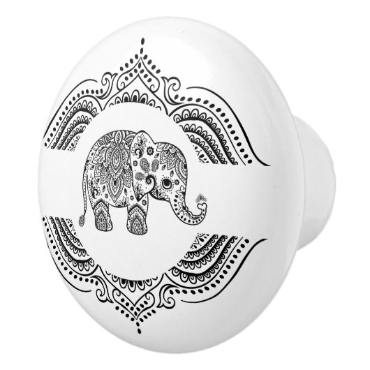 Zwart Bloemen Paisley Olifant  Kant Lijst 2 Keramische Knop (Rechts)