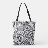 Zwart Bloemen Paisley Patroon Tote Bag (Achterkant)