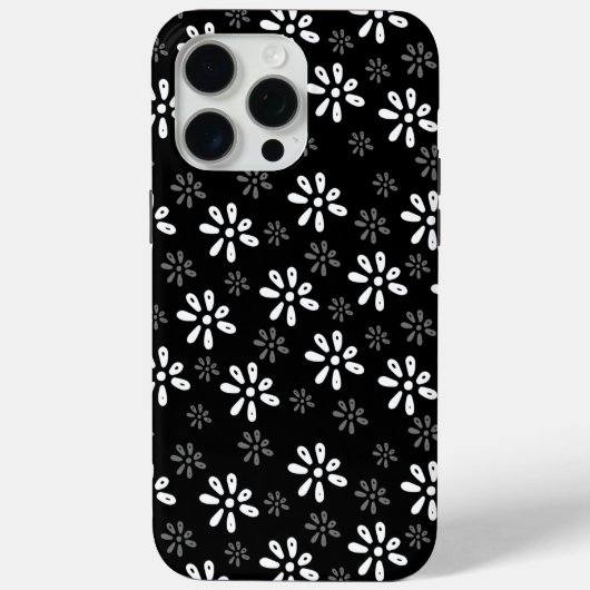 Zwart Bloemen Patroon iPhone 15 Pro Max Hoesje (Achterkant)