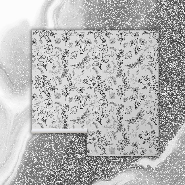 Zwart Bloemen Patroon op Wit | Behang (Creator heeft geüpload)