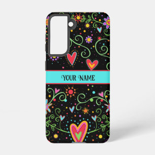 Zwart Bloemen Plezier Whimsical Hearts Gepersonali Samsung Galaxy Hoesje