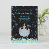 Zwart Bloemen Prinses Verjaardag Uitnodigingen (Staand voorkant)