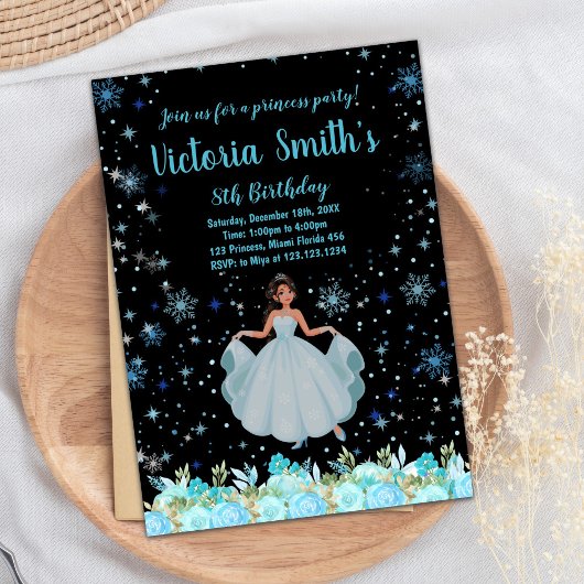 Zwart Bloemen Prinses Verjaardag Uitnodigingen