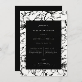 Zwart  Bloemen repetitie diner Aankondiging