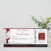 Zwart Bloemen Rood Boarding Pass Bruiloft uitnodig Kaart (Staand voorkant)