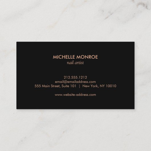 Zwart Bloemen Roos Gouden Tekst Nagelsalon Grijs Visitekaartje (Achterkant)