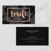 Zwart Bloemen Roos Gouden Tekst Nagelsalon Visitekaartje (Voorkant / Achterkant)