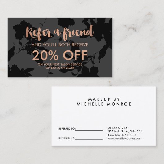 Zwart Bloemen Roos Gouden Tekst Salon Verwijzing K (Voorkant / Achterkant)