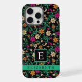  Zwart Bloemen Roze Groen iPhone Hoesje (Achterkant)