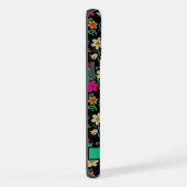  Zwart Bloemen Roze Groen iPhone Hoesje (Rechterkant)
