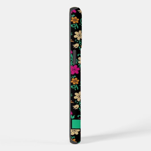  Zwart Bloemen Roze Groen iPhone Hoesje (Rechterkant)