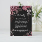 Zwart Bloemen Rozen Donker Gotisch Bruiloft Detail Informatiekaartje (Staand voorkant)