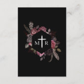 Zwart Bloemen Rozen Donker Gotisch Bruiloft Detail Informatiekaartje (Achterkant)