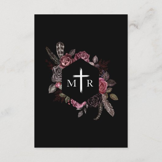 Zwart Bloemen Rozen Donker Gotisch Bruiloft Detail Informatiekaartje (Achterkant)