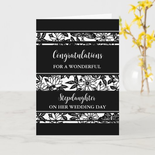 Zwart Bloemen stiefdochter bruiloft Kaart (Gele Bloem)