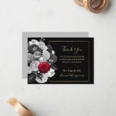 Zwart Bloemen Sympathie Note Kaart (rode roos) Notitiekaartje (Voorkant / Achterkant in situ)