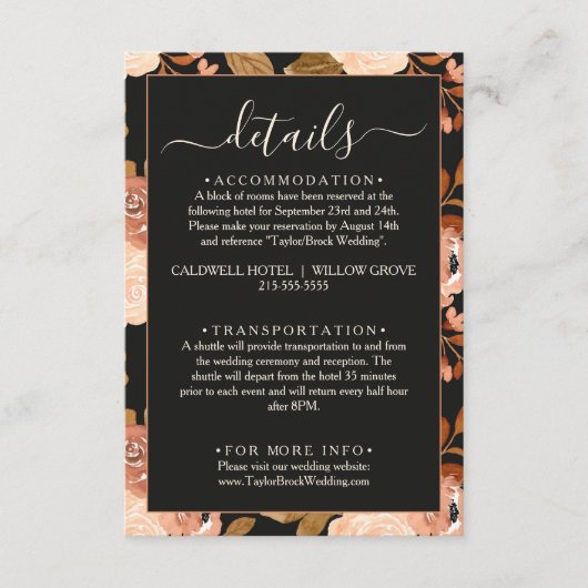 Zwart Bloemen Terracotta Wildflower Bruiloft Detai Informatiekaartje (Voorkant)