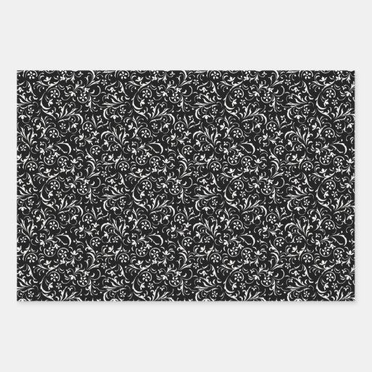 Zwart Bloemen Verpakking Papier Bladen Inpakpapier Vel (Voorkant)