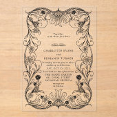 Zwart  Bloemen Vintage bruiloft Acryl Uitnodigingen (Voorkant)