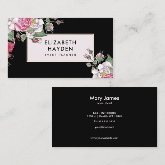 Zwart  Bloemen visitekaartje (Voorkant / Achterkant)