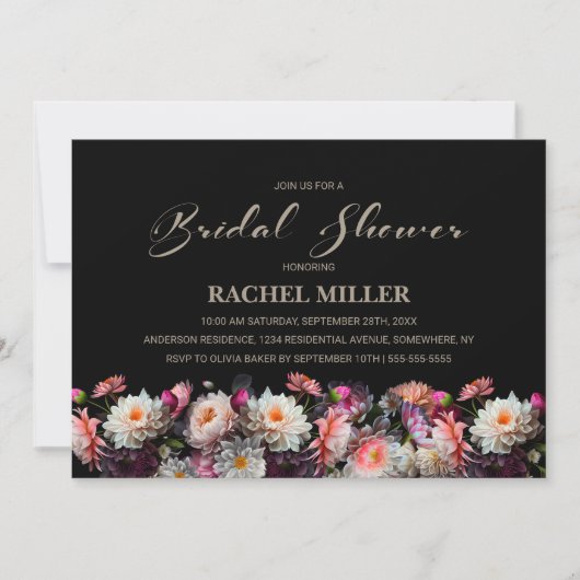 Zwart Bloemen Vrijgezellenfeest Kaart (Voorkant)