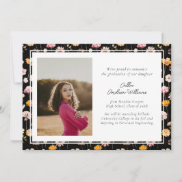 Zwart Bloemen Waterverf Wildbloemen Afstuderen Aankondiging