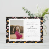 Zwart Bloemen Waterverf Wildbloemen Afstuderen Aankondiging (Staand voorkant)