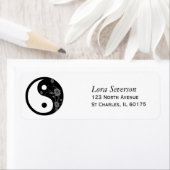 Zwart Bloemen Yin Yang Retouradreslabel Etiket (Insitu)