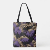 Zwart bloemenblad print canvas tas (Achterkant)