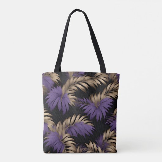 Zwart bloemenblad print canvas tas (Achterkant)