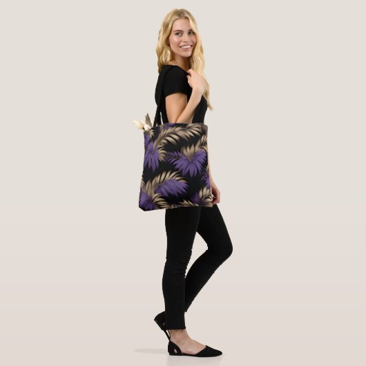 Zwart bloemenblad print canvas tas (Op model)