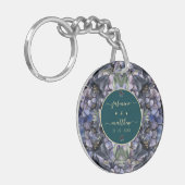 Zwart bloemendesign voor trouwboekjes sleutelhanger (Voorkant Links)