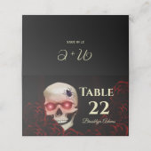 Zwart bloemendonker humeurig gothic schedel rode r plaatskaartje (Buitenkant ongevouwen)